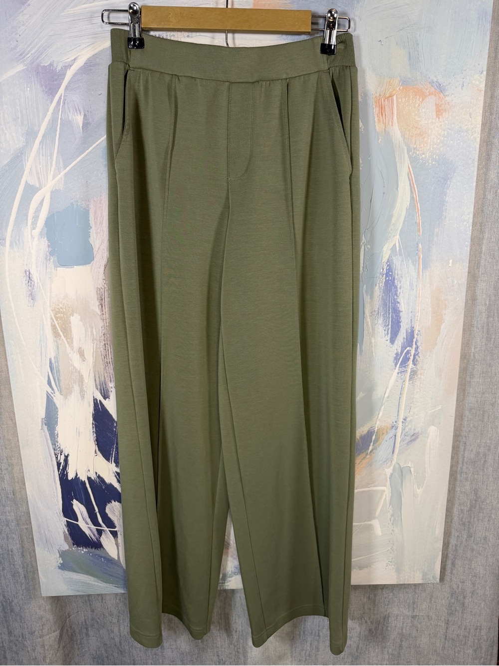 OFFLINE by Aerie Olive Green Wide Leg Knit Trouser Pants High Rise Lounge Y2K S